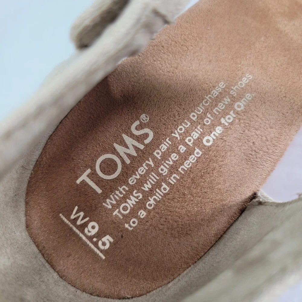 Toms Women Sz 9.5 Natural Woven Cork Platform Wedge Sandal Open Toe Strappy Shoe